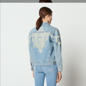 sandro denim jacket pearls